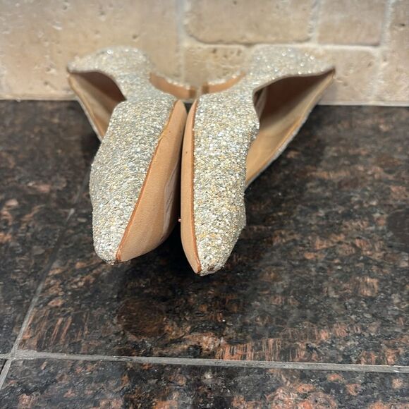 Jewel Badgley Mischka Royalty Gold Glitter Pointed Toe Kitten Heel 6.5 NWT $245 - Picture 4 of 11